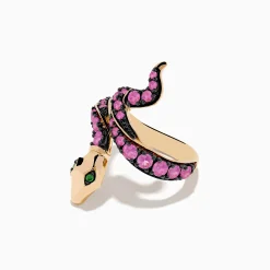 Rings|Effy Jewelry Safari 14K Rose Gold Pink Sapphire and Tsavorite Snake Ring