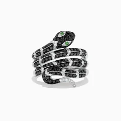 Rings|Effy Jewelry Safari 14K White Gold Diamond u0026 Emerald Snake Ring, 1.06 TCW