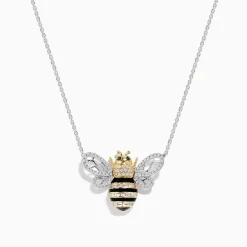 Necklaces & Pendants|Effy Jewelry Safari 14K White Gold White and Black Diamond Bee Necklace