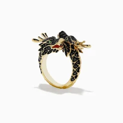 Rings|BH Multi Safari 14K Yellow Gold Black Diamond Double Headed Dragon Ring