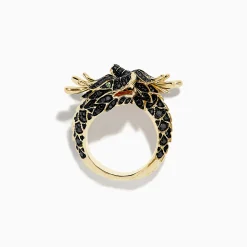 Rings|BH Multi Safari 14K Yellow Gold Black Diamond Double Headed Dragon Ring