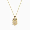 Necklaces & Pendants|Effy Jewelry Safari 14K Yellow Gold Black and White Diamond Owl Pendant