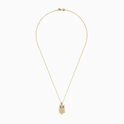 Necklaces & Pendants|Effy Jewelry Safari 14K Yellow Gold Black and White Diamond Owl Pendant