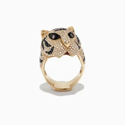 Rings|Effy Jewelry Safari 14k Yellow Gold Black and White Diamond Tiger Ring, 1.85 TCW