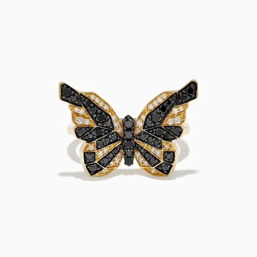 Rings|Effy Jewelry Safari 14K Yellow Gold Black u0026 White Diamond Butterfly Ring