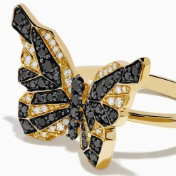 Rings|Effy Jewelry Safari 14K Yellow Gold Black u0026 White Diamond Butterfly Ring