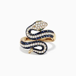 Rings|Effy Jewelry Safari 14K Yellow Gold Blue Sapphire and Diamond Snake Ring, 1.49 TW