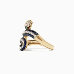Rings|Effy Jewelry Safari 14K Yellow Gold Blue Sapphire and Diamond Snake Ring, 1.49 TW