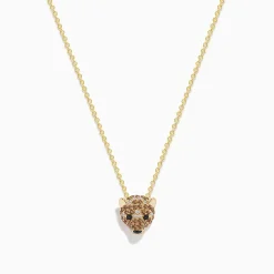 Necklaces & Pendants|Effy Jewelry Safari 14K Yellow Gold Brown, Black, and White Diamond Bear Pendant