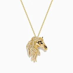 Necklaces & Pendants|Effy Jewelry Safari 14K Yellow Gold Diamond,Black Diamond Horse Pendant