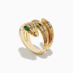 Rings|Effy Jewelry Safari 14K Yellow Gold Diamond and Emerald Snake Ring