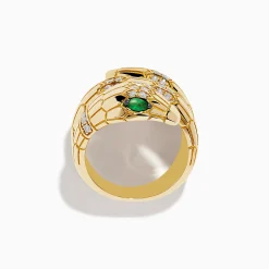 Rings|Effy Jewelry Safari 14K Yellow Gold Diamond and Emerald Snake Ring