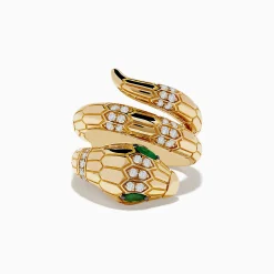 Rings|Effy Jewelry Safari 14K Yellow Gold Diamond and Emerald Snake Ring
