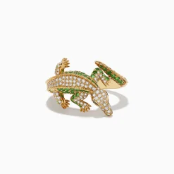 Rings|Effy Jewelry Safari 14K Yellow Gold Diamond, Tsavorite, and Emerald Crocodile Ring