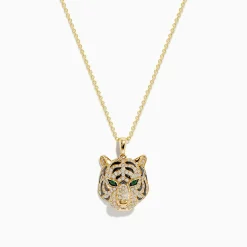 Necklaces & Pendants|Effy Jewelry Safari 14K Yellow Gold Diamond and Emerald Tiger Pendant