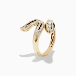 Rings|Effy Jewelry Safari 14K Yellow Gold Emerald and Diamond Snake Ring