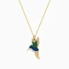 Necklaces & Pendants|Effy Jewelry Safari 14k Yellow Gold Emerald and Sapphire Humming Bird Pendant