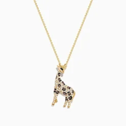 Necklaces & Pendants|Effy Jewelry Safari 14K Yellow Gold Espresso u0026 White Diamond Giraffe Pendant, 0.43 TCW