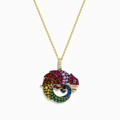 Necklaces & Pendants|Effy Jewelry Safari 14K Yellow Gold Multi Color Sapphire and Diamond Chameleon Pendant