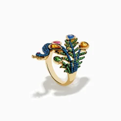 Rings|Effy Jewelry Safari 14K Yellow Gold Multi Sapphire Peacock Ring
