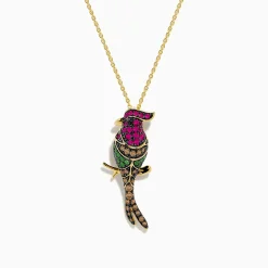 Necklaces & Pendants|Effy Jewelry Safari 14K Yellow Gold Ruby Tsavorite and Diamond Cardinal Pendant