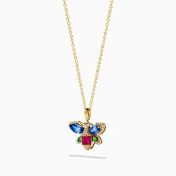 Necklaces & Pendants|Effy Jewelry Safari 14K Yellow Gold Sapphire, Emerald, Ruby and Diamond Dragon Fly Pendant