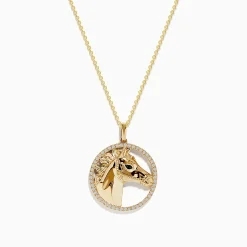 Necklaces & Pendants|Effy Jewelry Safari 14K Yellow Gold White and Black Diamond Horse Pendant
