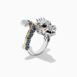 Rings|BH MULTI Safari Sterling Silver and 14K Gold Sapphire Dragon Ring, 0.79 TCW