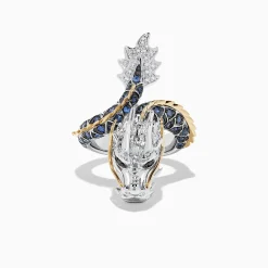 Rings|BH MULTI Safari Sterling Silver and 14K Gold Sapphire Dragon Ring, 0.79 TCW