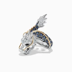 Rings|BH MULTI Safari Sterling Silver and 14K Gold Sapphire Dragon Ring, 0.79 TCW