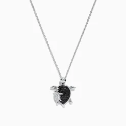 Necklaces & Pendants|Effy Jewelry Safari Sterling Silver Black and White Diamond Turtle Pendant, 0.32 TCW