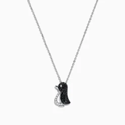 Necklaces & Pendants|Effy Jewelry Safari Sterling Silver Black and White Diamond Penguin Pendant, 0.31 TCW