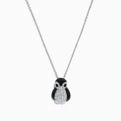 Necklaces & Pendants|Effy Jewelry Safari Sterling Silver Diamond and Black Sapphire Penguin Pendant, 1.03 TCW