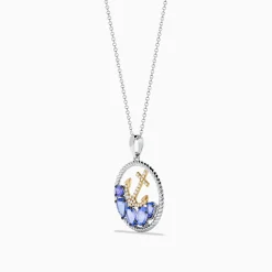 Necklaces & Pendants|Effy Jewelry Seaside 925 Sterling Silver u0026 14K Gold Tanzanite u0026 Diamond Anchor Pendant