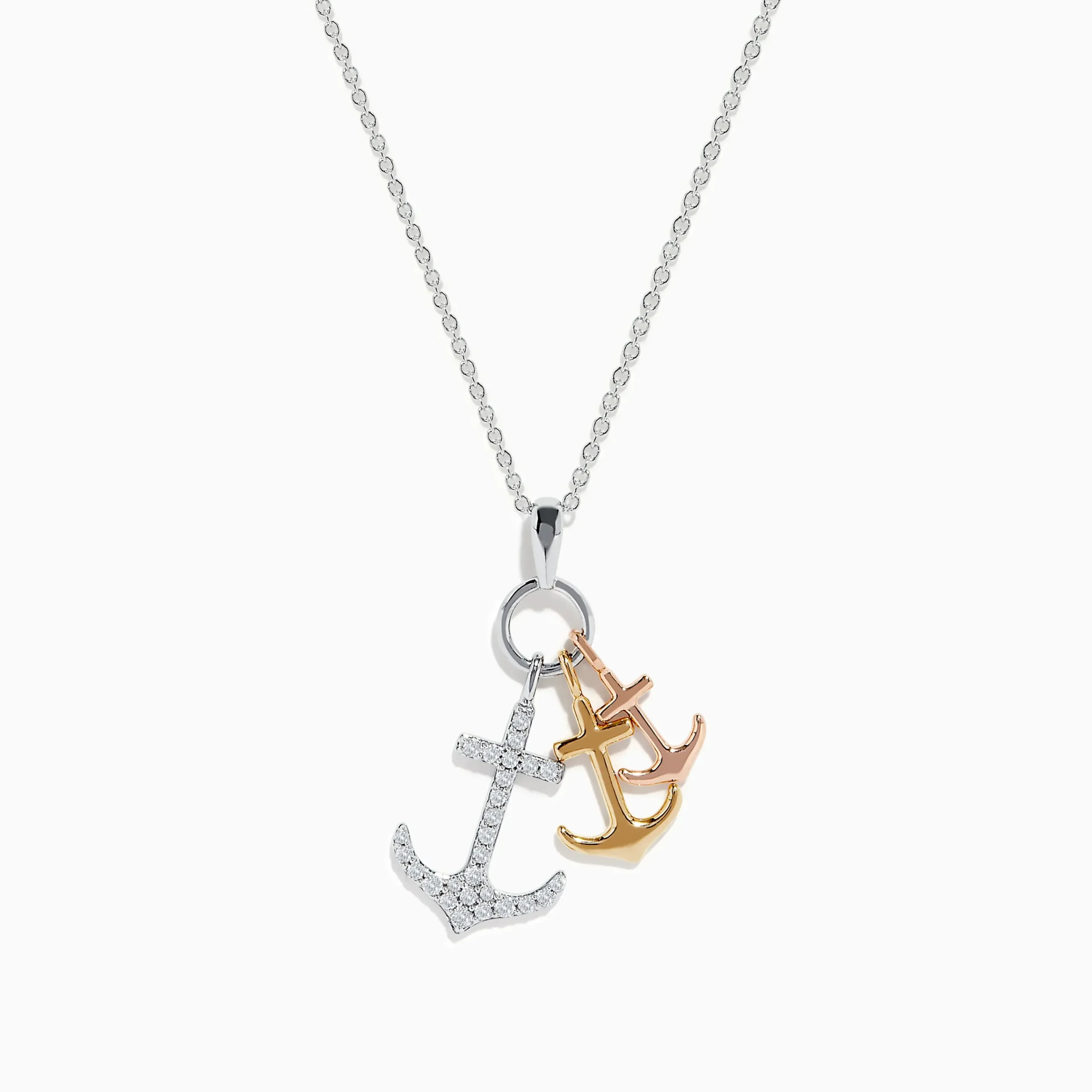 Necklaces & Pendants|Effy Jewelry Seaside 14K 3 Color Gold Diamond 3 Anchor Pendant