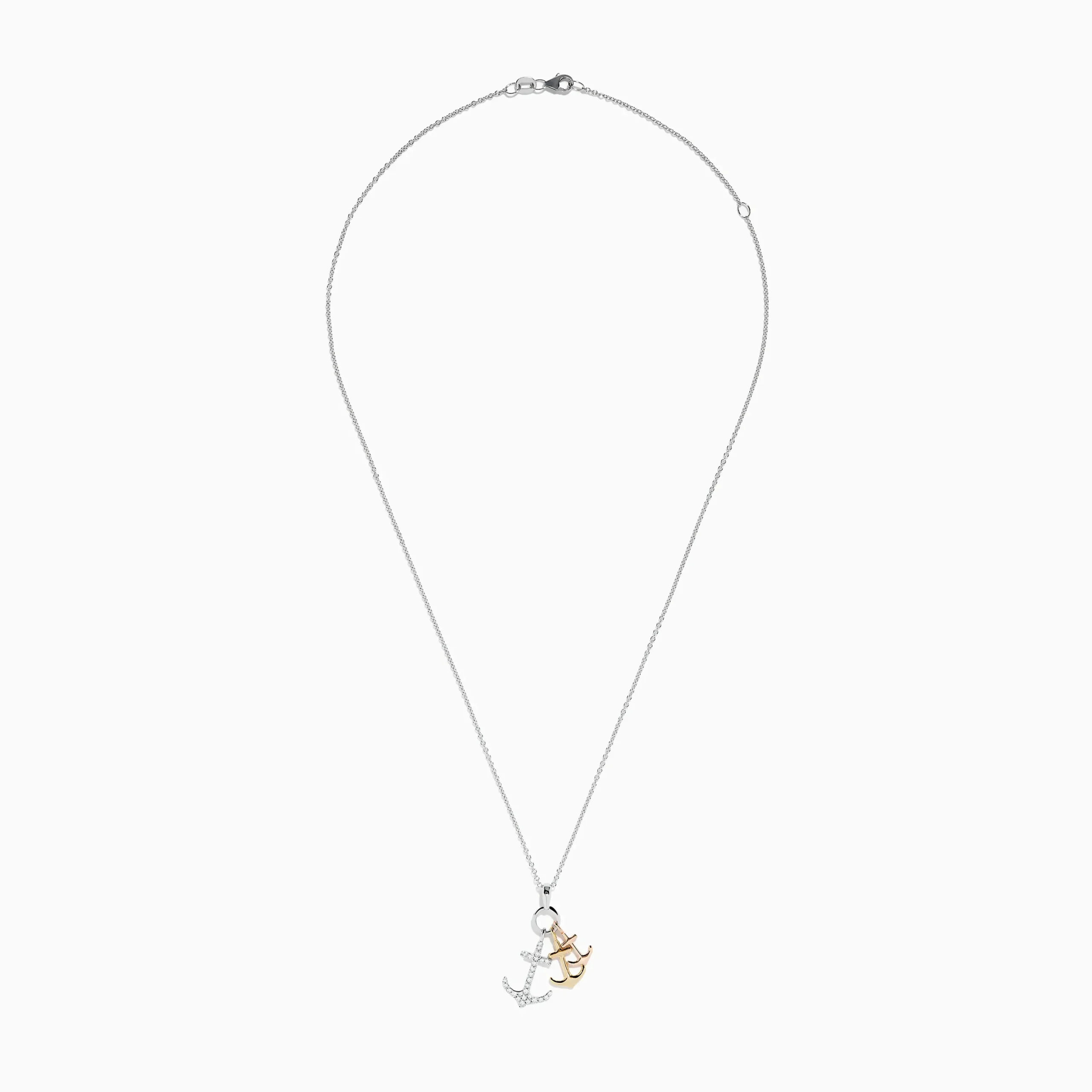 Necklaces & Pendants|Effy Jewelry Seaside 14K 3 Color Gold Diamond 3 Anchor Pendant