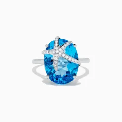 Rings|BH Multi Seaside 14K Gold Blue Topaz and Diamond Starfish Ring, 13.74 TCW