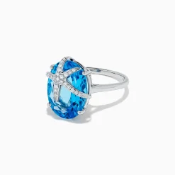 Rings|BH Multi Seaside 14K Gold Blue Topaz and Diamond Starfish Ring, 13.74 TCW