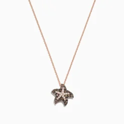 Necklaces & Pendants|Effy Jewelry Seaside 14K Gold Espresso u0026 White Diamond Starfish Pendant, 0.36 TCW