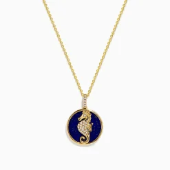 Necklaces & Pendants|Effy Jewelry Seaside 14K Gold Lapis and Diamond Seahorse Pendant