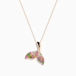 Necklaces & Pendants|Effy Jewelry Seaside 14K Rose Gold Multi Sapphire and Diamond Whale Tail Pendant