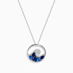 Necklaces & Pendants|Effy Jewelry Seaside 14K White Gold Blue Sapphire and Diamond Wave Pendant
