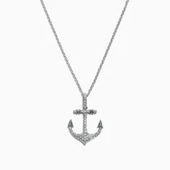 Necklaces & Pendants|Effy Jewelry Seaside 14K White Gold Diamond Anchor Pendant, 0.21