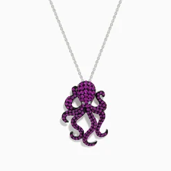 Necklaces & Pendants|Effy Jewelry Seaside 14K White Gold Pink Sapphire and Diamond Octopus Pendant
