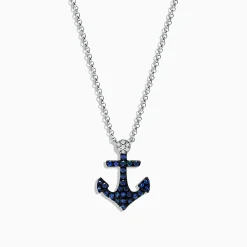 Necklaces & Pendants|Effy Jewelry Seaside 14K White Gold Sapphire and Diamond Anchor Pendant, 0.29 TCW