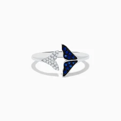 Rings|Effy Jewelry Seaside 14K White Gold Sapphire and Diamond Whale Tails Ring, 0.18 TCW