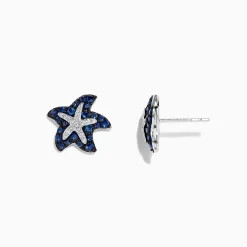 Earrings|Effy Jewelry Seaside 14K White Gold Sapphire u0026 Diamond Starfish Studs, 0.82 TCW