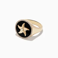 Rings|Effy Jewelry Seaside 14K Yellow Gold Black Agate and Diamond Starfish Ring