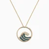 Necklaces & Pendants|Effy Jewelry Seaside 14K Yellow Gold Blue u0026 White Diamond Wave Pendant, 0.53 TCW