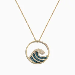 Necklaces & Pendants|Effy Jewelry Seaside 14K Yellow Gold Blue u0026 White Diamond Wave Pendant, 0.53 TCW